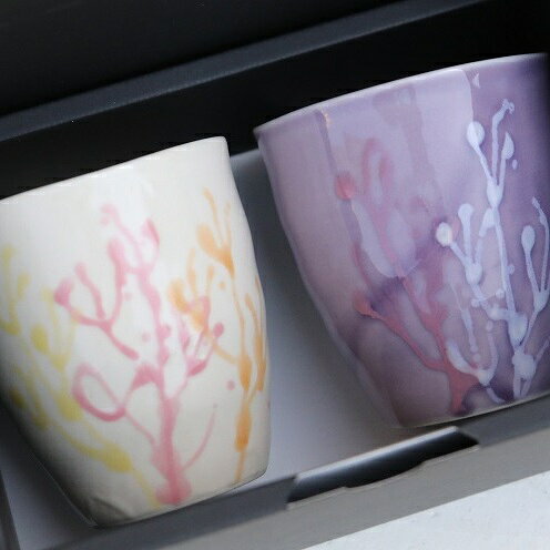 [datta.沖縄南の島陶芸工房]珊瑚タンブラー 紅掛空色x純白(ペアセット)