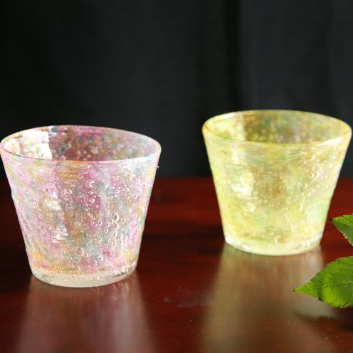 [ガラス工房雫]泡花口広カップ[ガジュマル&月桃]2個セット