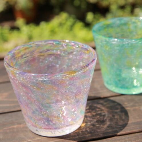 [ガラス工房雫]泡花口広カップ[ヒルギ&ランタナ]2個セット