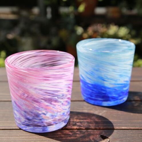 [ガラス工房雫]深海ロックグラス 青・ピンク2個セット