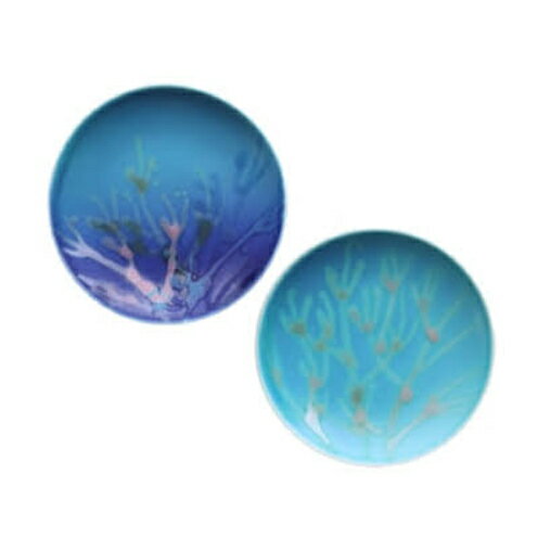 [datta.沖縄南の島陶芸工房]珊瑚プレート 取り皿(2枚セット)瑠璃紺×青色 やちむん 読谷村 コーラル セット商品 器 お皿 伝統工芸品 地場産品 ブルー
