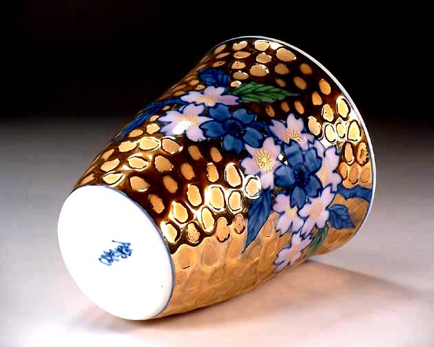 有田焼 陶器焼酎グラス・ロックグラス染錦黄金桜絵焼酎カップ 陶芸作家 藤井錦彩 作 3