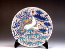 有田焼美術品染錦金・プラチナ彩松竹梅鶴絵飾り皿陶芸作家 藤井錦彩 作(径19cm)