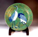 有田焼美術品染錦金彩夫婦鶴絵飾り大皿陶芸作家 藤井錦彩 作(径39.5cm)