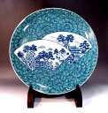 有田焼美術品染錦唐草割山水絵飾り大皿陶芸作家 藤井錦彩 作(径46cm)