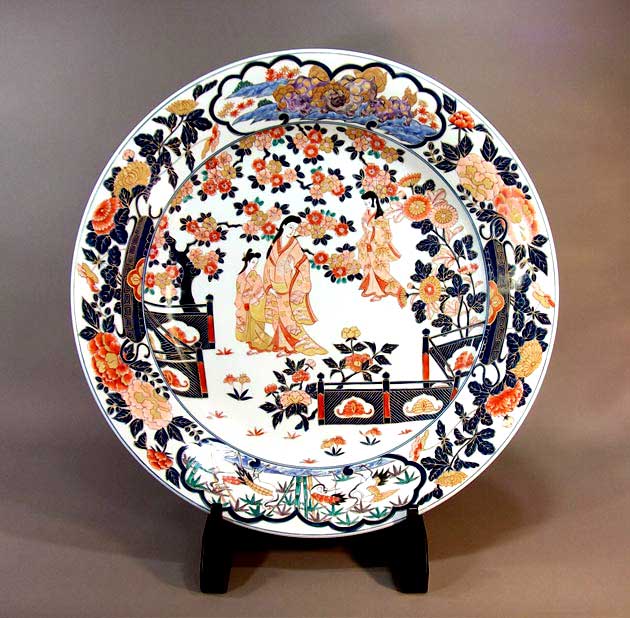 有田焼美術品倣・古伊万里染錦金彩元禄美人絵飾り大皿陶芸作家 藤井錦彩 作(径61cm)