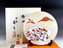 有田焼・伝統工芸・総手描き金彩富士山梅雀扇窓絵飾り大皿陶芸作家 藤井錦彩 作(径26.5cm)