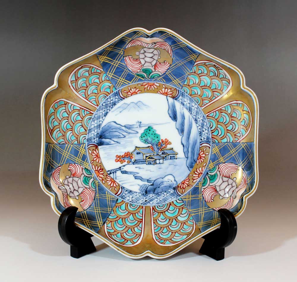 有田焼・総手描き・伝統工芸金襴手古伊万里様式飾り皿陶芸作家 藤井錦彩 作(径21cm)