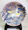 有田焼美術品染錦金・プラチナ彩松竹梅鶴絵飾り大皿陶芸作家 藤井錦彩 作(径39cm)