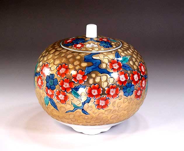 有田焼・伝統工芸染錦黄金桜絵香炉陶芸作家 藤井錦彩 作