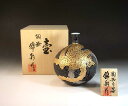有田焼・伝統工芸・総手描き鉄釉金彩・プラチナ彩鳳凰絵飾り花瓶陶芸作家 藤井錦彩 作