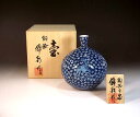 有田焼・伝統工芸・総手描き染付紅葉鹿遊図飾り花瓶陶芸作家 藤井錦彩 作
