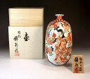 有田焼・伝統工芸・総手描き倣・古伊万里染錦金彩元禄美人絵飾り花瓶陶芸作家 藤井錦彩 作