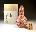 有田焼・伝統工芸・総手描き染錦金彩花結び桜馬絵飾り花瓶陶芸作家 藤井錦彩 作