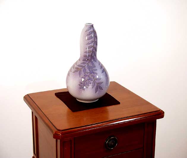 有田焼・伝統工芸・総手描き染錦金彩釉裏紅藤絵飾り花瓶陶芸作家 藤井錦彩 作 [3]