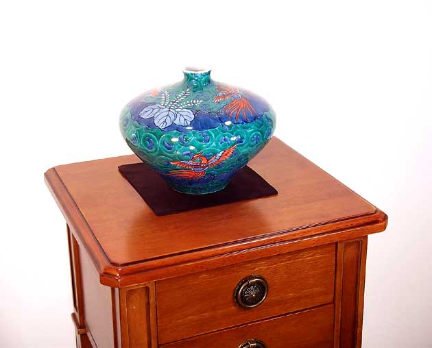 有田焼・伝統工芸・総手描き染錦鳳凰唐草桐絵飾り花瓶陶芸作家 藤井錦彩 作 [2]