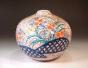 有田焼・伝統工芸・総手描き染錦朱雲撫子絵飾り花瓶陶芸作家 藤井錦彩 作