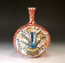 有田焼・伝統工芸・総手描き倣・古伊万里染錦金彩唐草割花籠図飾り花瓶陶芸作家 藤井錦彩 作