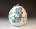 有田焼・伝統工芸・総手描き染錦草野菊桔梗絵花飾り花瓶陶芸作家 藤井錦彩 作