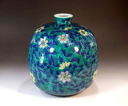 有田焼・伝統工芸・総手描き色鍋島様式鉄線花絵飾り花瓶陶芸作家 藤井錦彩 作