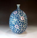 有田焼・伝統工芸・総手描き染錦金彩菊唐草文様飾り花瓶陶芸作家 藤井錦彩 作