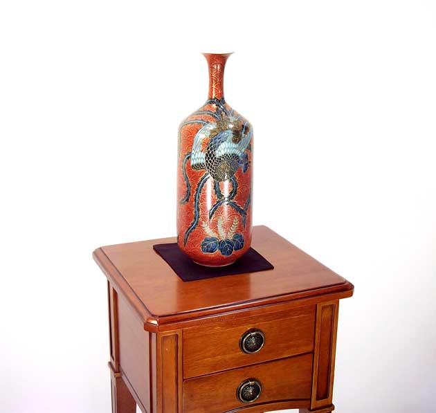 有田焼・伝統工芸・総手描き染錦金彩青海波鳳凰絵飾り花瓶陶芸作家 藤井錦彩 作 [3]