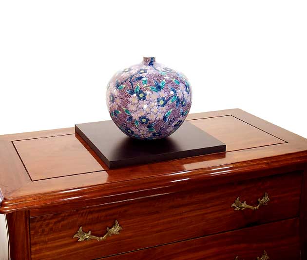有田焼・伝統工芸・総手描き染錦金彩青海波桜絵飾り花瓶陶芸作家 藤井錦彩 作 [3]