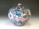 有田焼・伝統工芸・総手描き染錦金彩青海波桜絵飾り花瓶陶芸作家 藤井錦彩 作