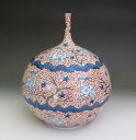 有田焼・伝統工芸・総手描き染錦金彩紅葉鹿遊図飾り花瓶陶芸作家 藤井錦彩 作