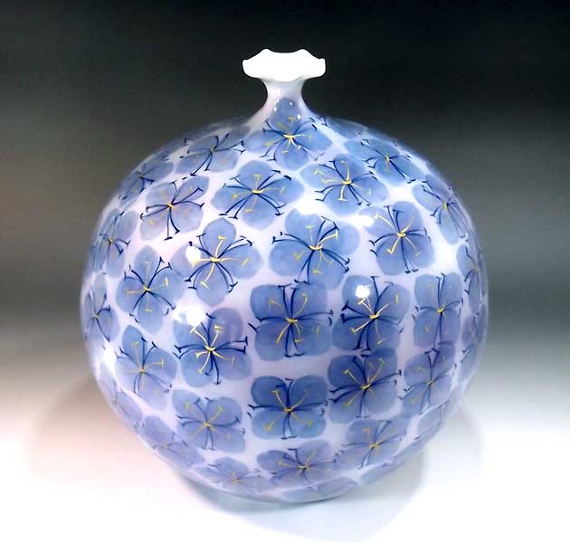 有田焼・伝統工芸・総手描き和紙染金彩花散らし文様飾り花瓶陶芸作家 藤井錦彩 作 [2]