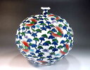 有田焼・伝統工芸・総手描き色鍋島様式松鶴絵飾り花瓶陶芸作家 藤井錦彩 作