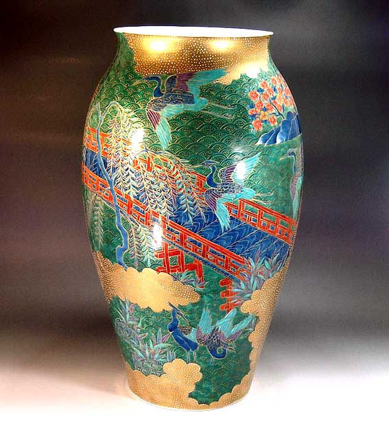 有田焼・伝統工芸・総手描き染錦金彩江戸文様特大花瓶陶芸作家 藤井錦彩 作