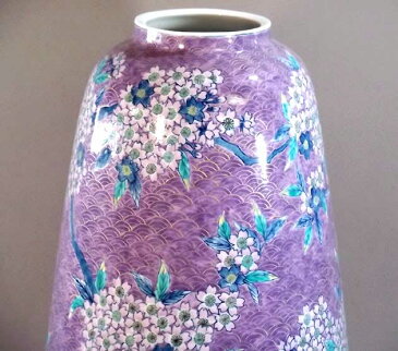 有田焼・伝統工芸・総手描き金彩青海波桜絵特大花瓶陶芸作家 藤井錦彩 作