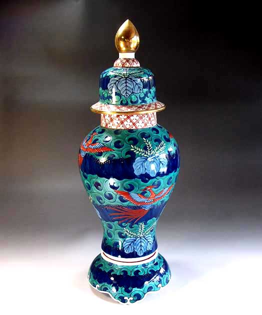 有田焼・伝統工芸・総手描き古伊万里様式金欄手唐草桐鳳凰絵飾り沈香壺陶芸作家 藤井錦彩 作