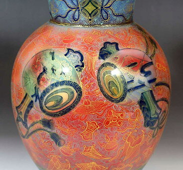 特別作品・極上手・総手描き・伝統工芸金襴手様式釉裏彩吉祥小槌絵花瓶陶芸作家 藤井錦彩 作