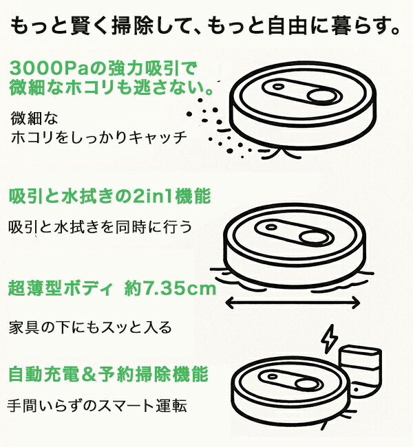 【掃除の時間があなたの自由時間に変わる】ロボット掃除機 自動掃除機 ロボット T7...
