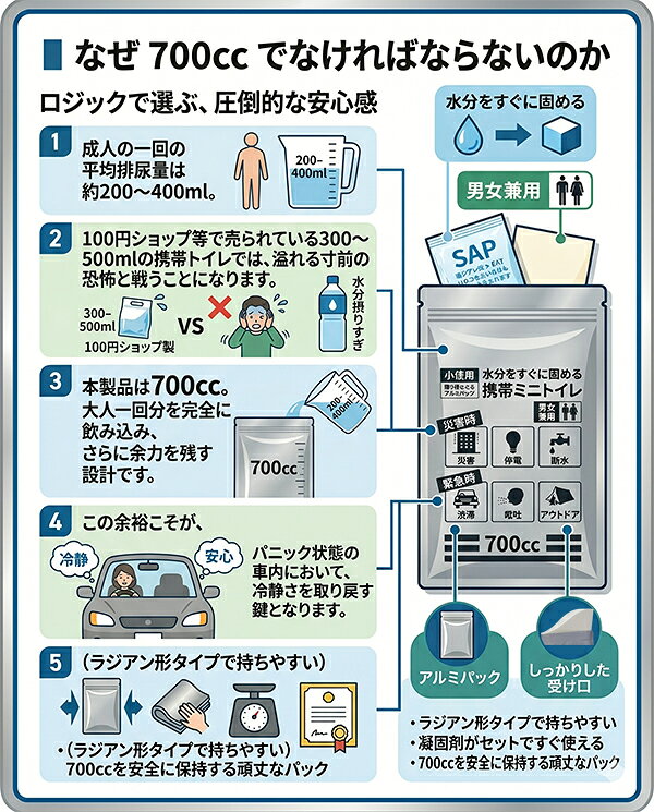 携帯トイレ 車 渋滞 防災 緊急用 3個SET 700cc 4回分 大容量 アルミパック 凝固剤付き 尿専用 男女兼用 車中泊 アウトドア HDL-5116 fa-fe-10002733 FaFe サンプル画像3