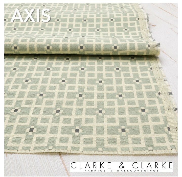イギリス　輸入生地商品名：AXIS/duckegg ブランド名：CLARKE＆CLARKE(クラーク＆クラーク）＊ハーフカット＊50cm以上10cm単位生地　織物　幾何学柄　グリーン　高級　カット売り