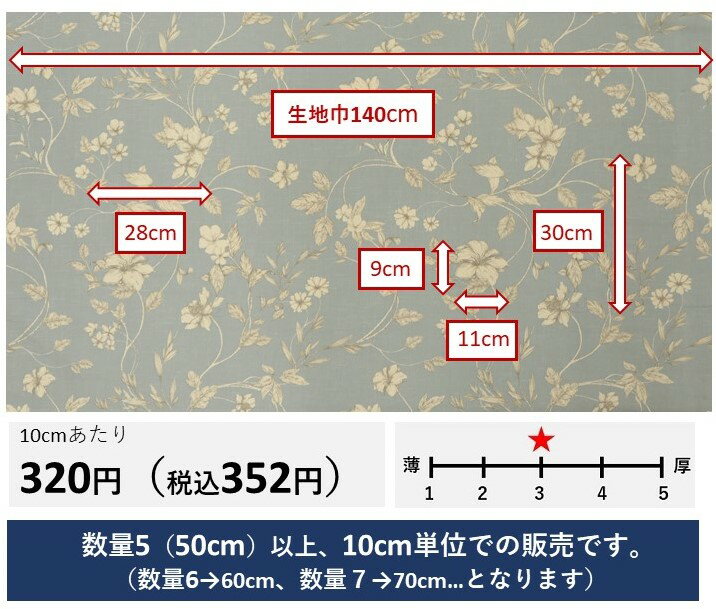 イギリス　花柄商品名：ETCHED VINE/wedgewoodブランド名：iliv（アイリブ）＊50cm以上10cm単位輸入生地　ブルー　アンティーク　草木柄　カルトナージュ　ハンドメイド　トートバッグ　エコバッグ　カーテン　生地　布　カット売り　はぎれ