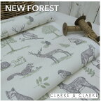 イギリス　動物柄商品名：NEW FOREST/naturalブランド名：CLARKE＆CLARKE（クラーク＆クラーク）＊50cm以上10cm単位輸入生地　プリント　カルトナージュ　生地　布　トートバッグ　エコバッグ　かわいい　北欧調　カット売り