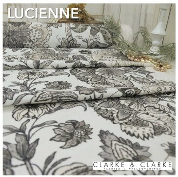 イギリス　花柄商品名：LUCIENNE/charcoal・linen ブランド名：CLARKE＆CLARKE（クラーク＆クラーク）＊50cm以上10cm単位輸入生地　プリント　カルトナージュ　生地　布　トートバッグ　エコバッグ　ブラック　モノトーン　カット売り