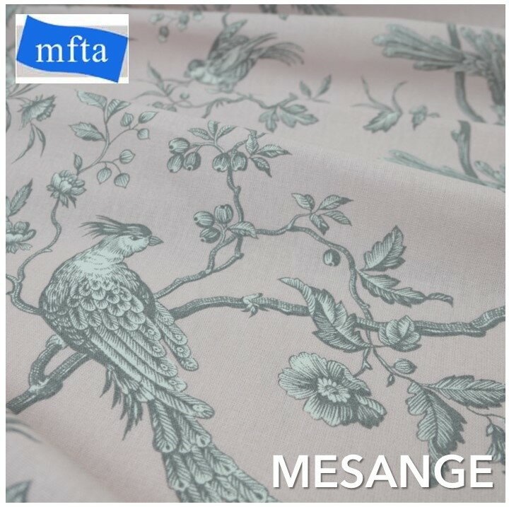 フランス　トワルドジュイ商品名：MESANGE pink3457-44ブランド名：MFTA/フランス＊50cm以上10cm単位＊トワル・ド・ジュイ・フランス・綿100％・カルトナージュ・生地・布