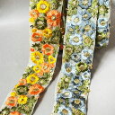 『インド刺繍リボン 1m』小花刺繡リボン5cm巾 小花柄 花柄 カット売りシホン オーガンジーししゅう テープ おれんじブルー ターバンバッグ材量...