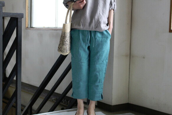 Cropped pantsクロップドパンツ4ポケット＊belgian-linen25