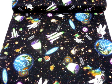 【オックス】★50cm単位続けてカット★宇宙 CARAMEL-CRUNCH★Fabric 宇宙飛行士 土星 惑星【生地 布 宇宙 宇宙飛行士】