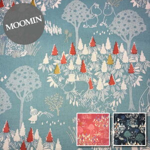 【綿麻キャンバス】★10cm単位続けてカット★ムーミン　森のいきもの　2020　【MOOMIN スナフキン ミイ スニフ ニョロニョロ 北欧 河東梨香 デザイナーズ 生地 布】