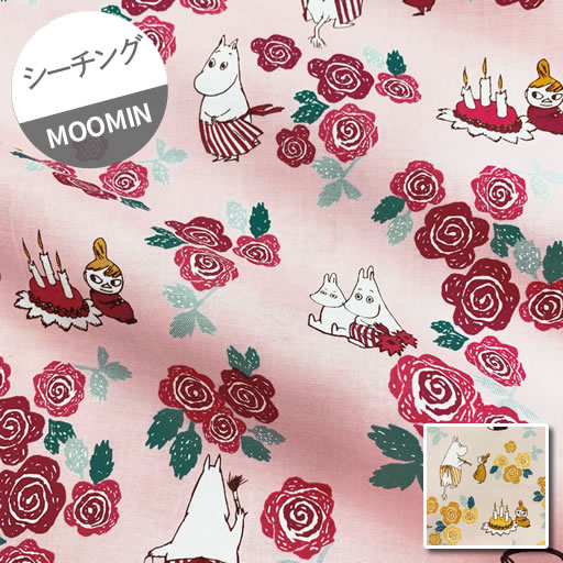 楽天ハンドメイドのお店ファブリックス【シーチング】★10cm単位続けてカット★ムーミンママ　ローズ柄　All about Moominmamma　全2色　2024