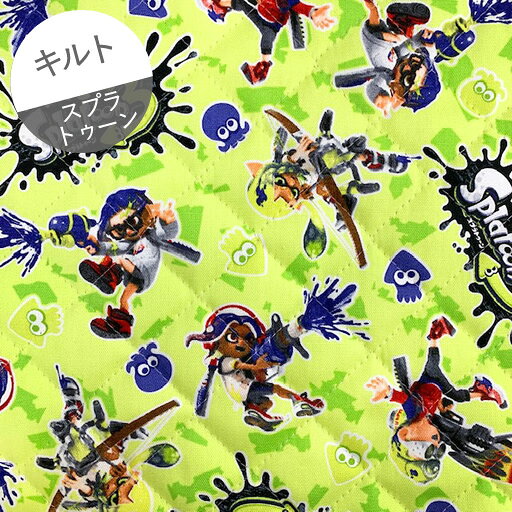 【11%OFF】【キルト】★37cmハギレ★スプラトゥーン3　シルエット背景柄　カラー：A.黄緑『縦約37cm×横約..