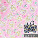☆【裁断済みキルト製作セット】 ラプンツェル リボン背景お花フレーム ピンク 2023マチ付きレッスンバッグとシューズバッグが作れるセットです♪裁断&端処理済みで短時間ハンドメイド♪