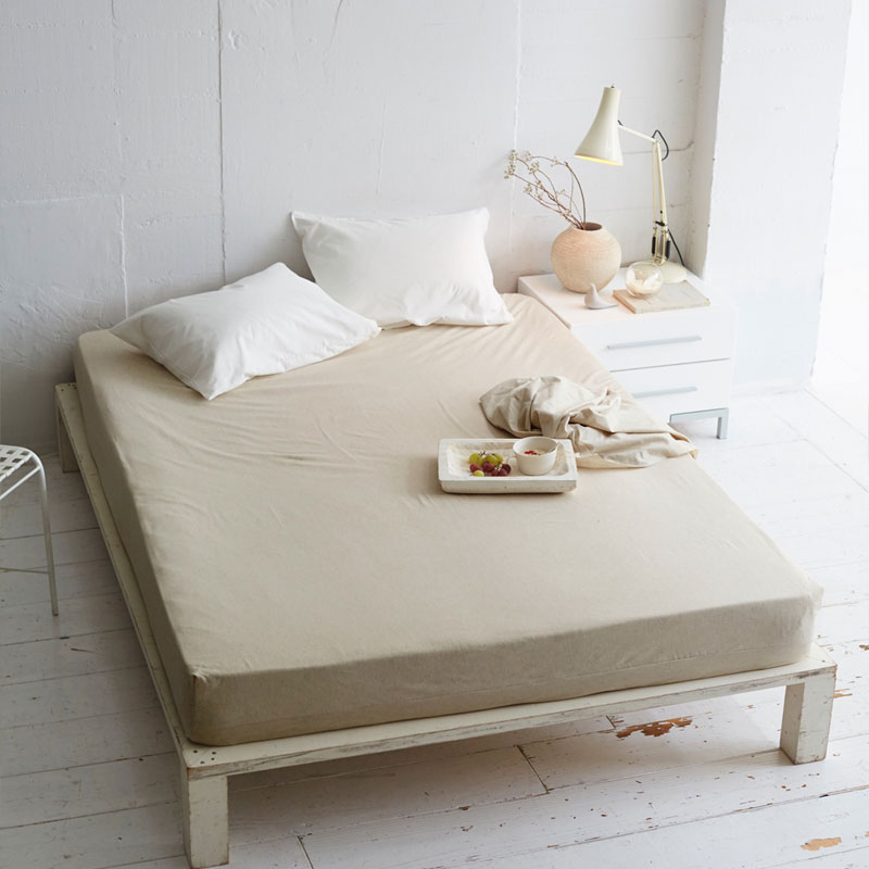 【Fab the Home】リネンミックス ワンウォッシュ/ナチュラル ボックスシーツ シングル コットンリネン 綿麻素材